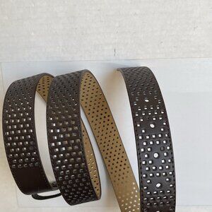 Womens Leather Belt Brown Hole Perforated Hole 40 to 44.5 In Grunge
